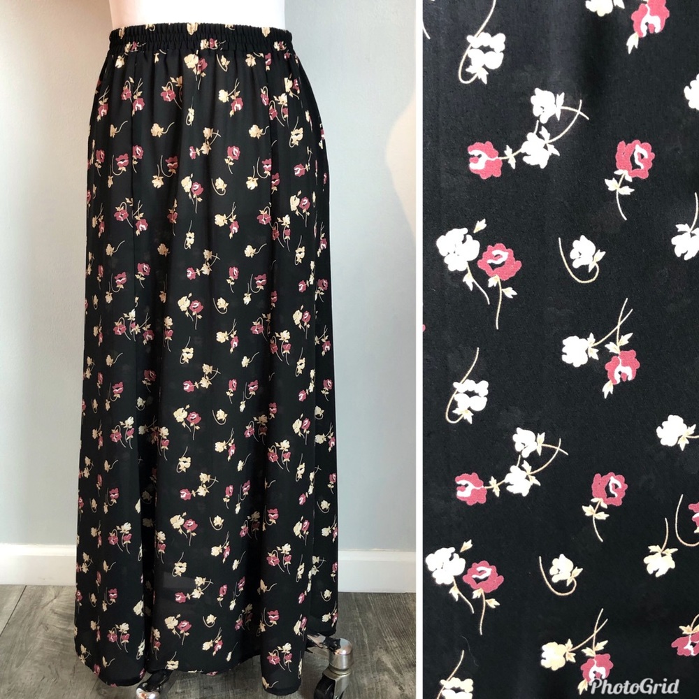 Tweeds Black Floral Boho Maxi Skirt Semi Sheer, S - Picture 2 of 8